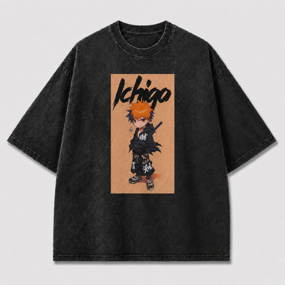 Oversized Streetwear Graphic Tee – Chibi Style Sword Character Print