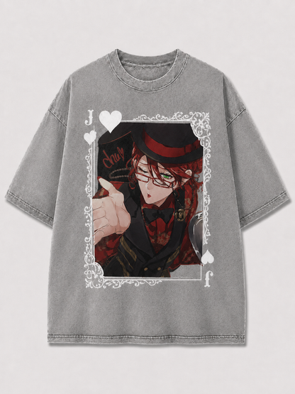 Oversized Top Hat Portrait Card Graphic Tee – Ornate Print Top