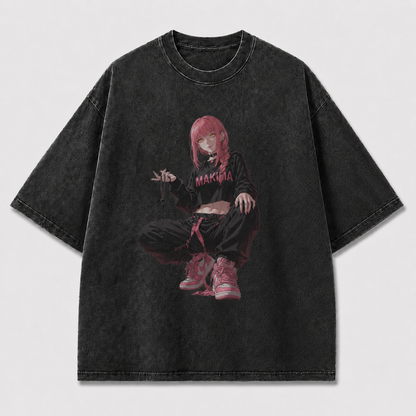 Oversized Graphic Print T-Shirt – Squat Pose Waifu Streetwear Tee