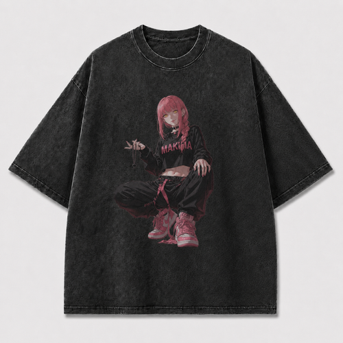 Oversized Graphic Print T-Shirt – Squat Pose Waifu Streetwear Tee