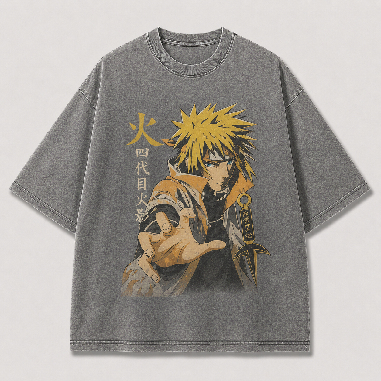 Oversized Streetwear Graphic Tee – Blade Charm Kanji Portrait Print
