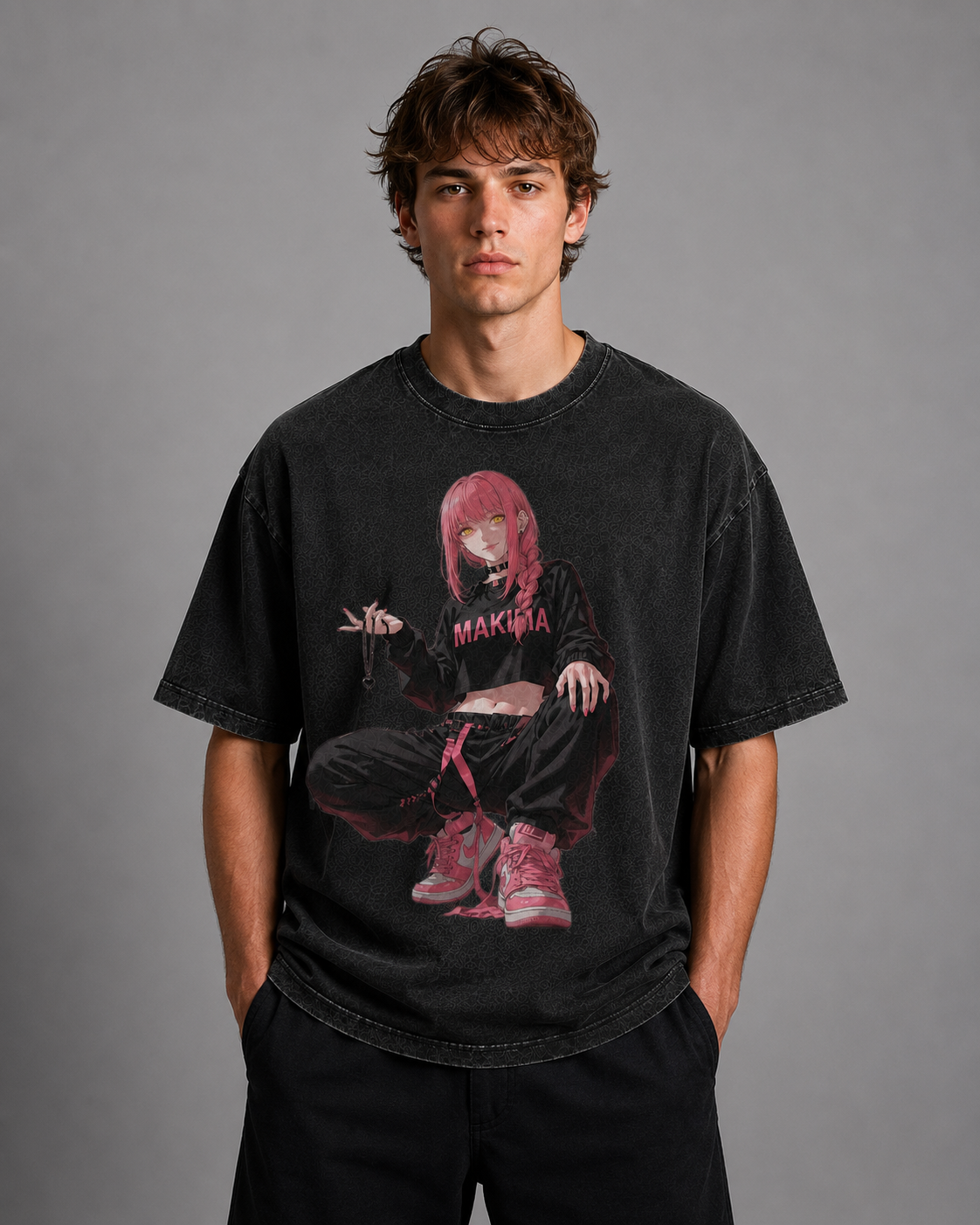 Oversized Graphic Print T-Shirt – Squat Pose Waifu Streetwear Tee