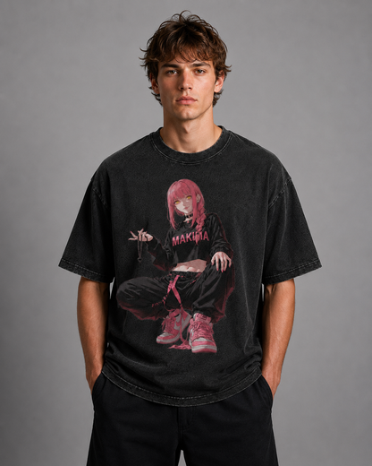 Oversized Graphic Print T-Shirt – Squat Pose Waifu Streetwear Tee