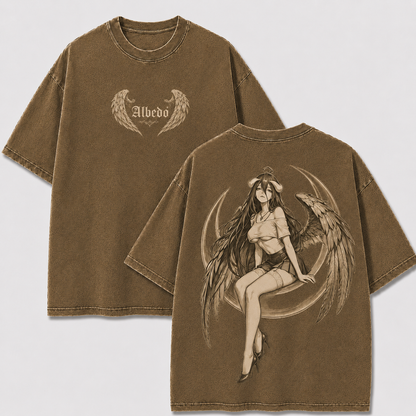 Crescent Moon Winged Guardian Vintage Washed Graphic Tee