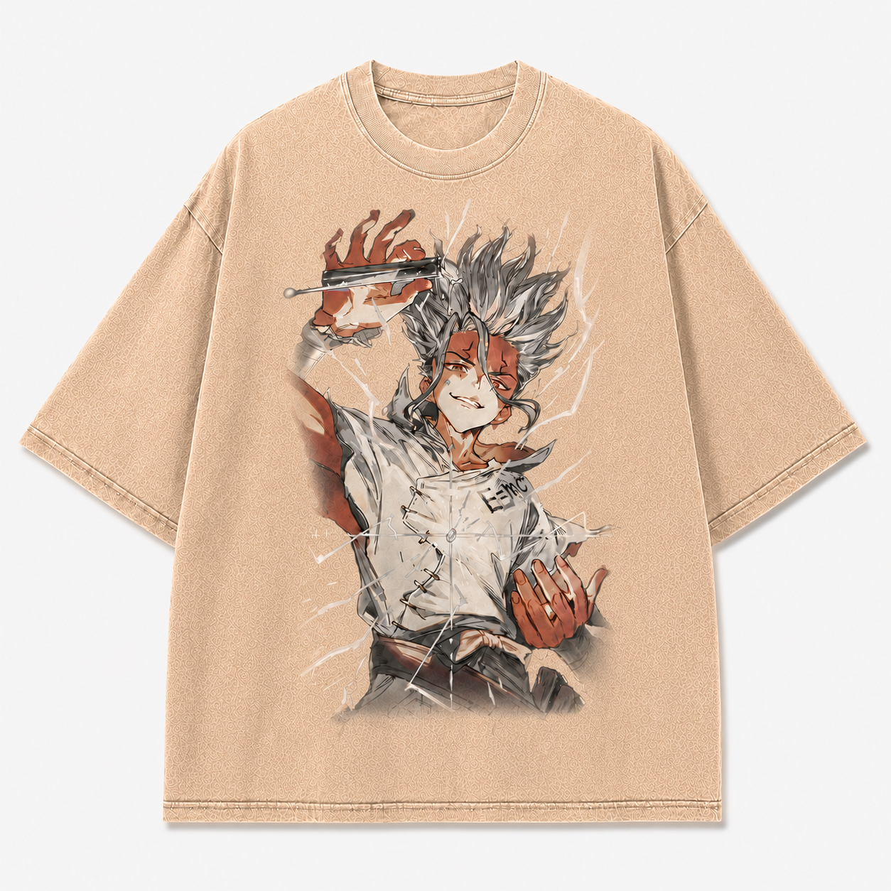 Oversized Shattered Glass Portrait Graphic Tee – Print Top