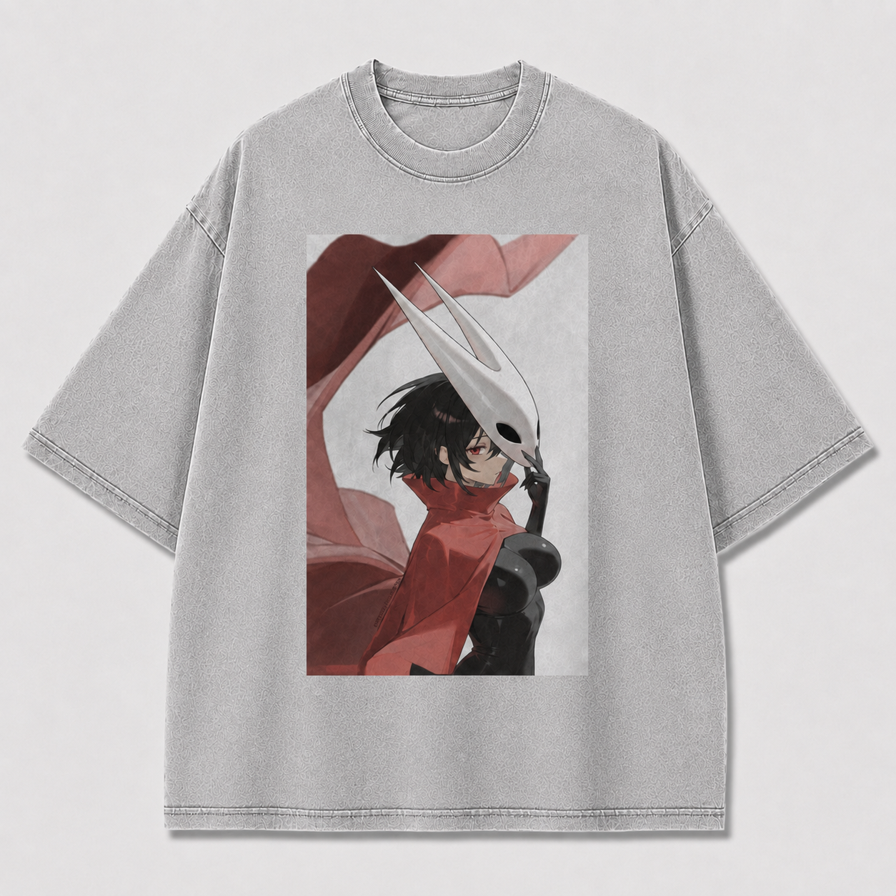 Horned Mask Girl Portrait Graphic Print Oversized Tee