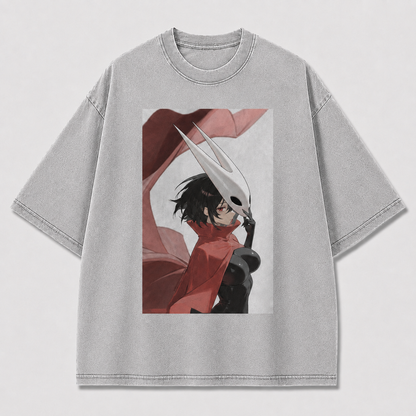 Horned Mask Girl Portrait Graphic Print Oversized Tee