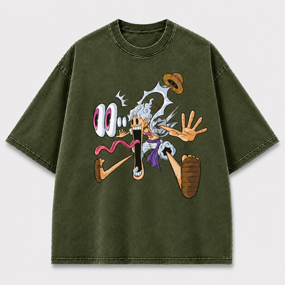 Oversized Streetwear Graphic Tee – Exaggerated Cartoon Stretch Print
