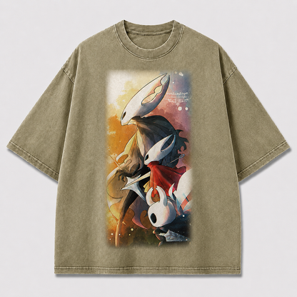 Hollow Mask Creatures Watercolor Graphic Print Oversized Tee