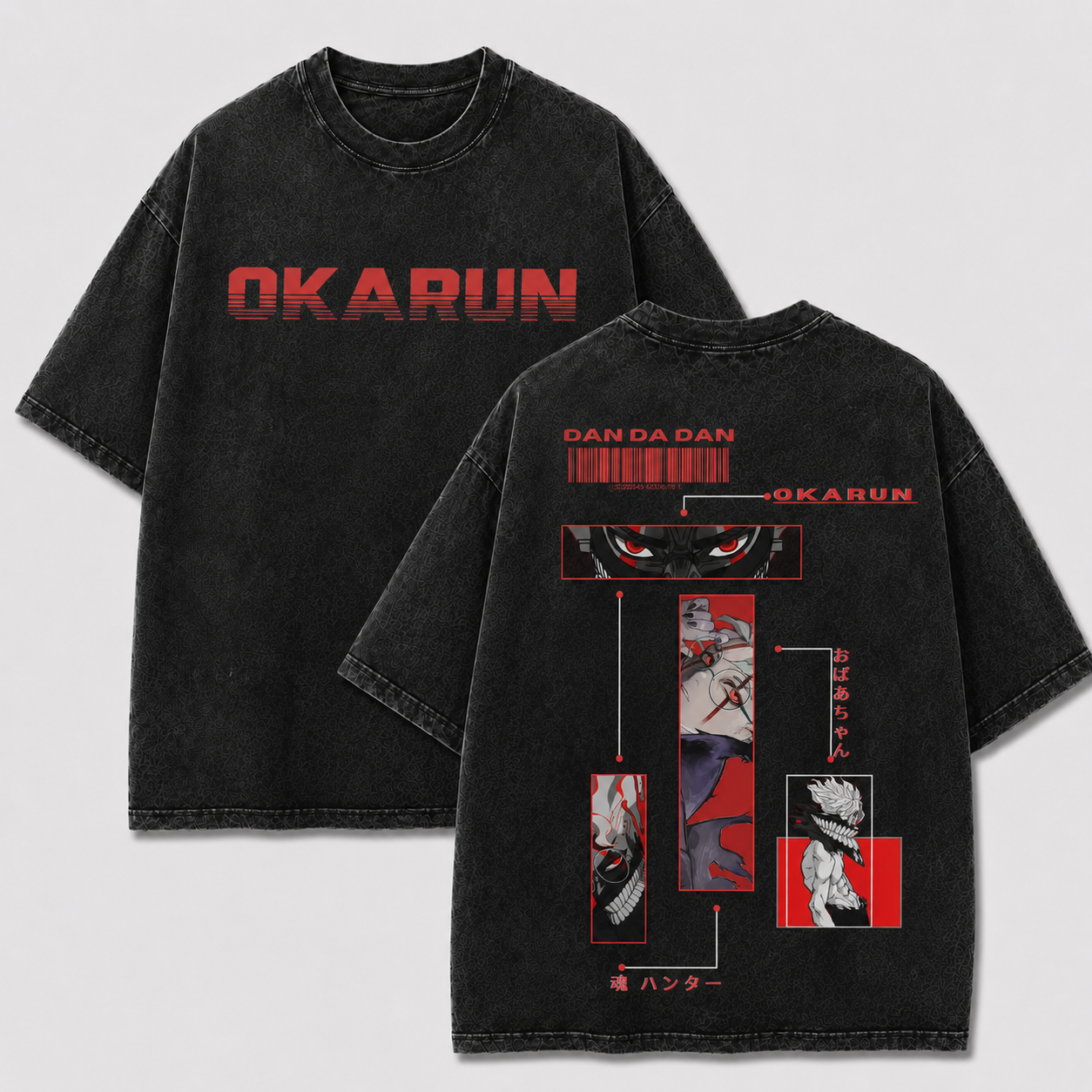 Oversized Streetwear Graphic Tee – Barcode Panel Character Print