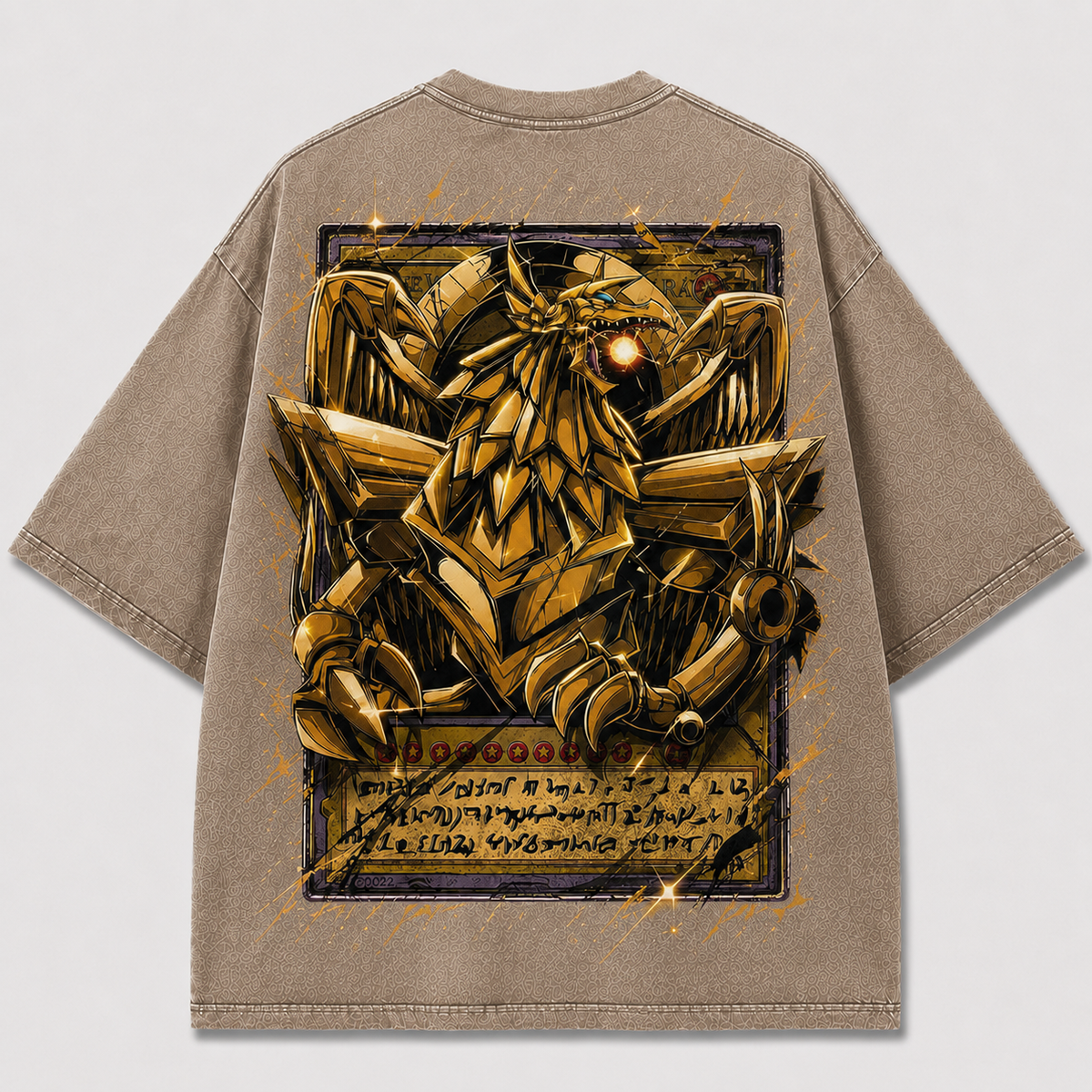 Oversized Golden Creature Card-Frame Graphic Tee – Back Print Top