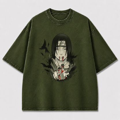 Oversized Streetwear Graphic Tee – Bloodied Peace Sign Portrait Print