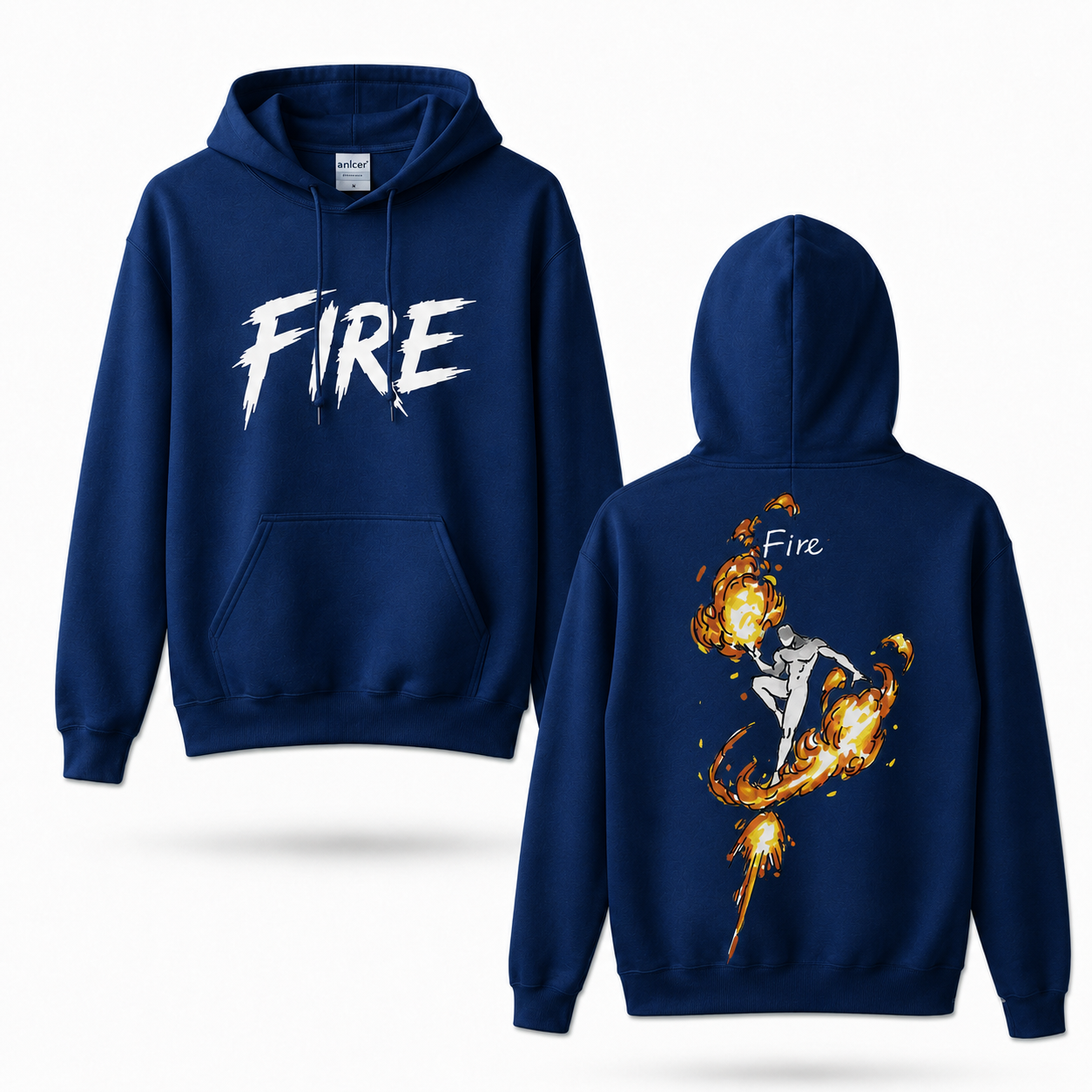 Oversized Streetwear Graphic Hoodie – Flame Silhouette Art Print