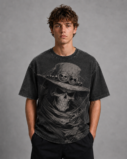 Oversized Streetwear Graphic Tee – Skull Hat Front Print
