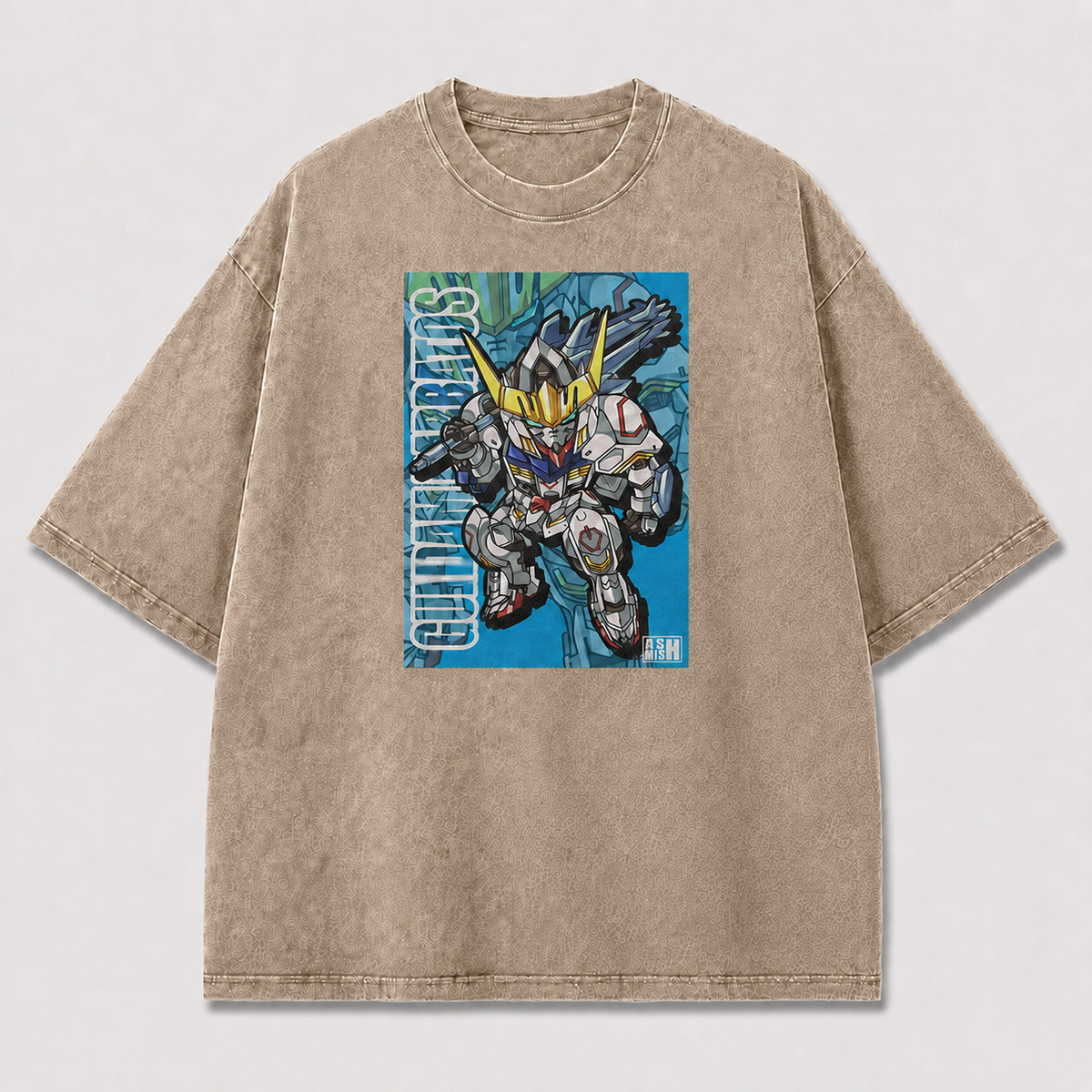 Oversized Blue Poster Mecha Graphic Tee – Dynamic Print Top