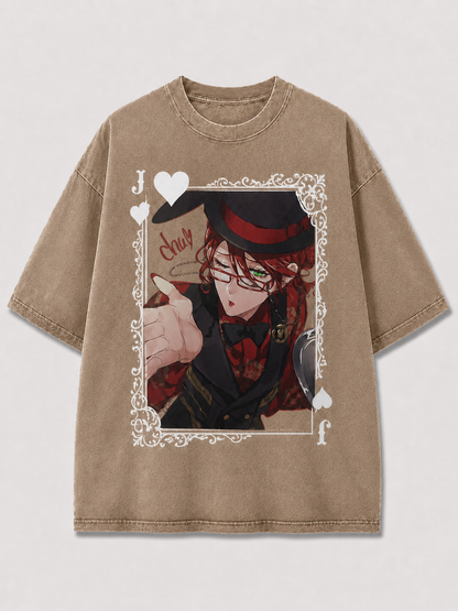 Oversized Top Hat Portrait Card Graphic Tee – Ornate Print Top