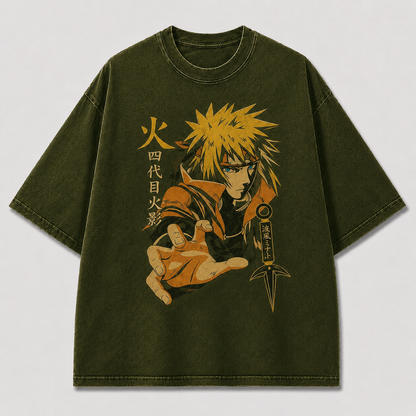 Oversized Streetwear Graphic Tee – Blade Charm Kanji Portrait Print