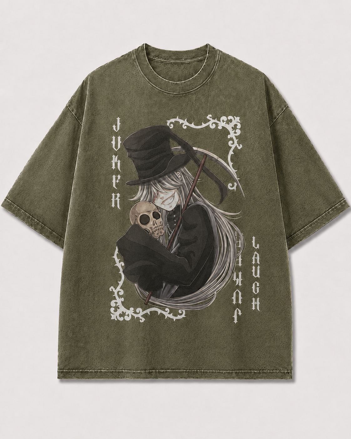 Oversized Reaper Portrait Card Graphic Tee – Ornate Print Top
