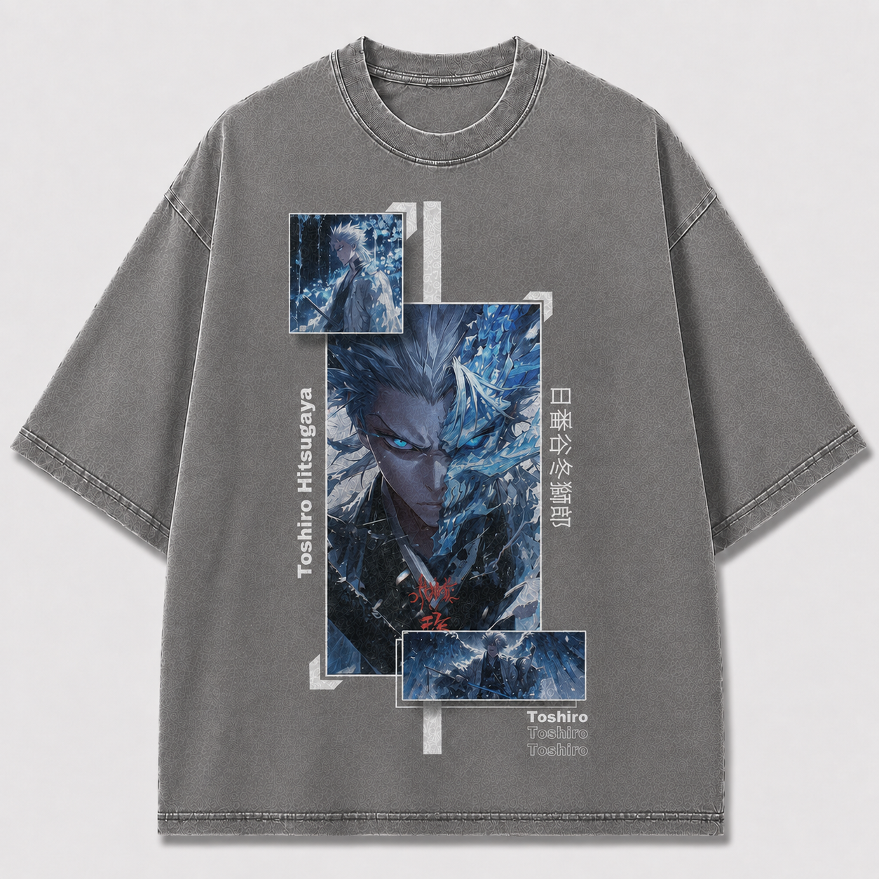 Oversized Ice Warrior Editorial Poster Graphic Tee – Japanese Typography Streetwear Shirt