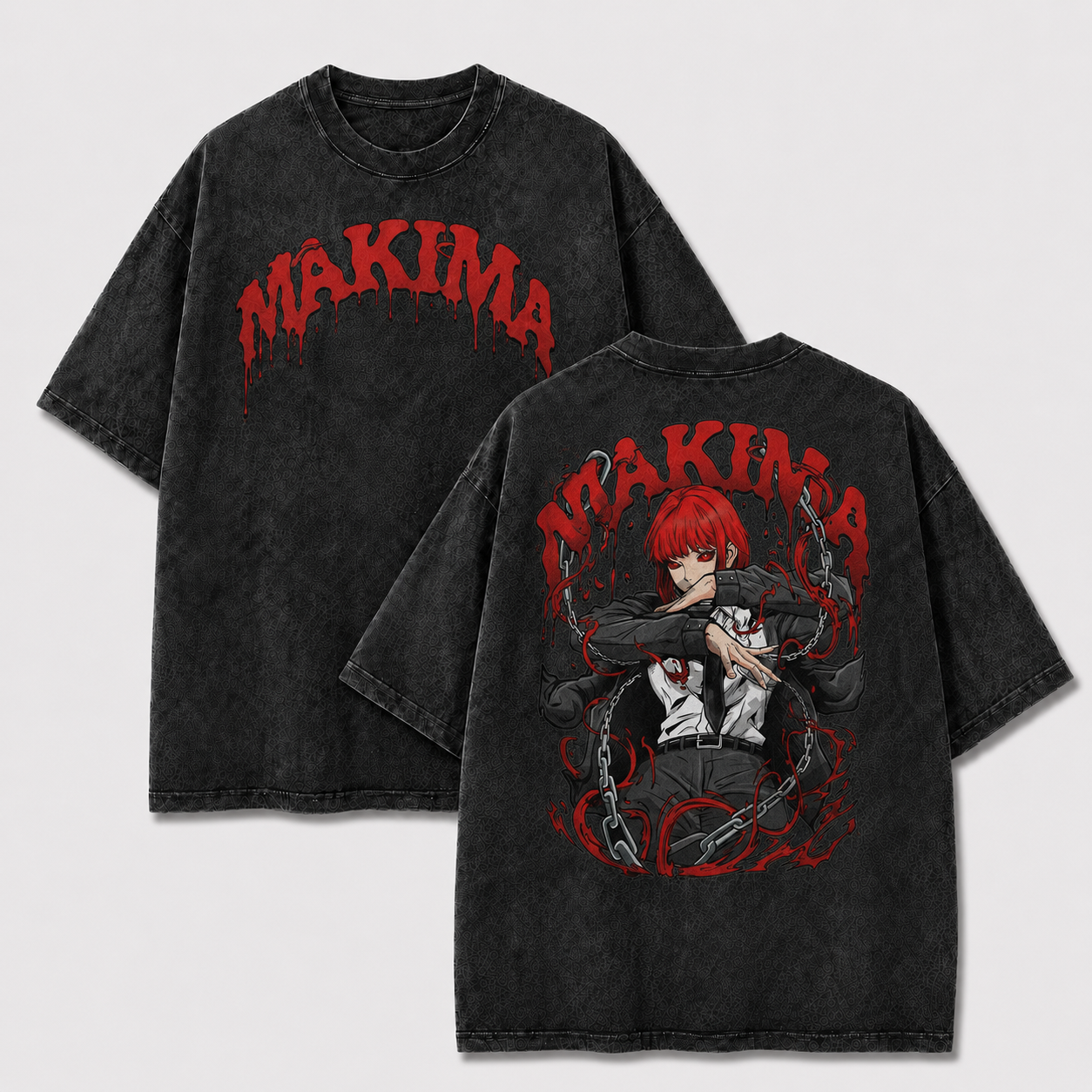 Oversized Streetwear Graphic Tee – Red Chain Character Print