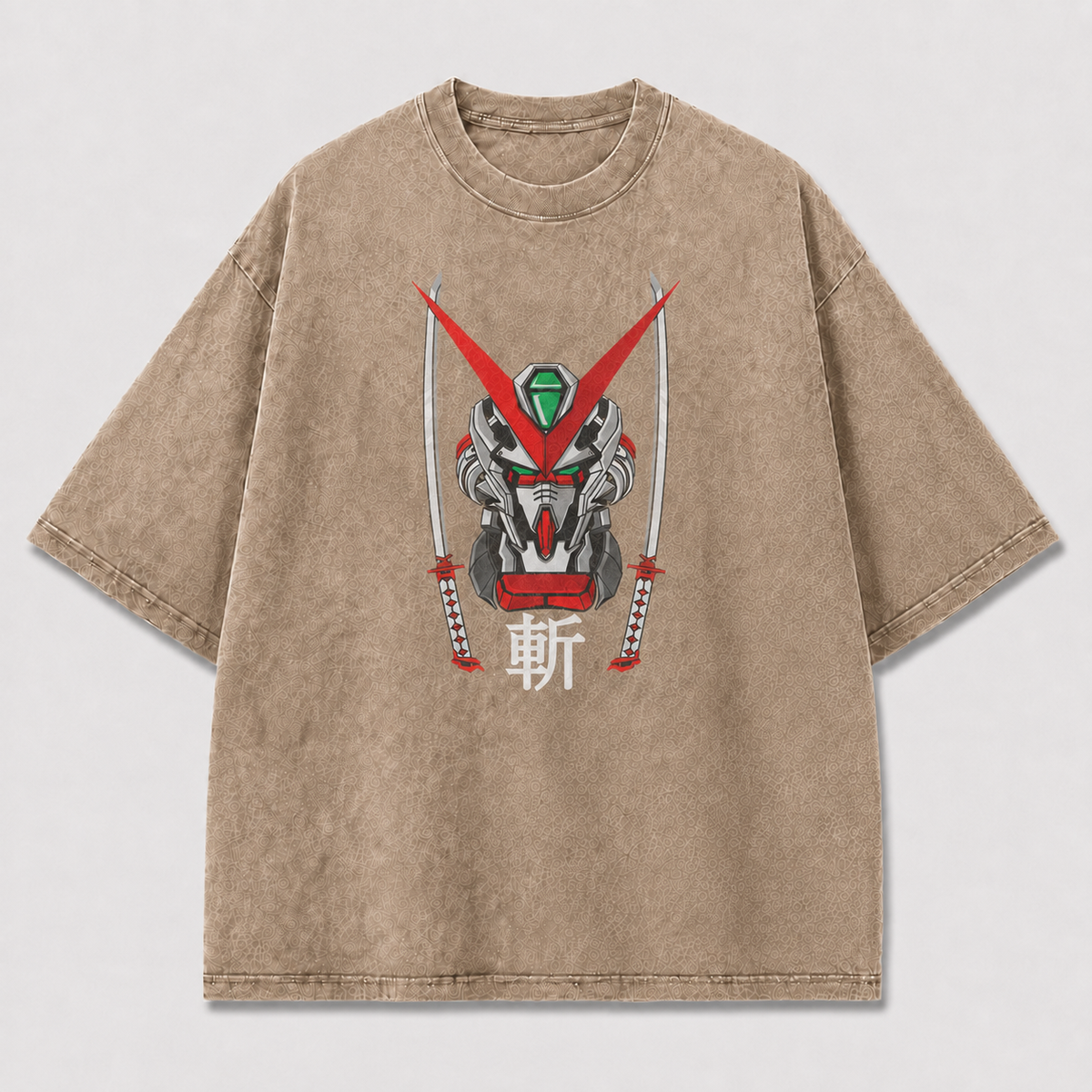 Oversized Samurai Mecha Graphic Tee – Dual Blade Print Top