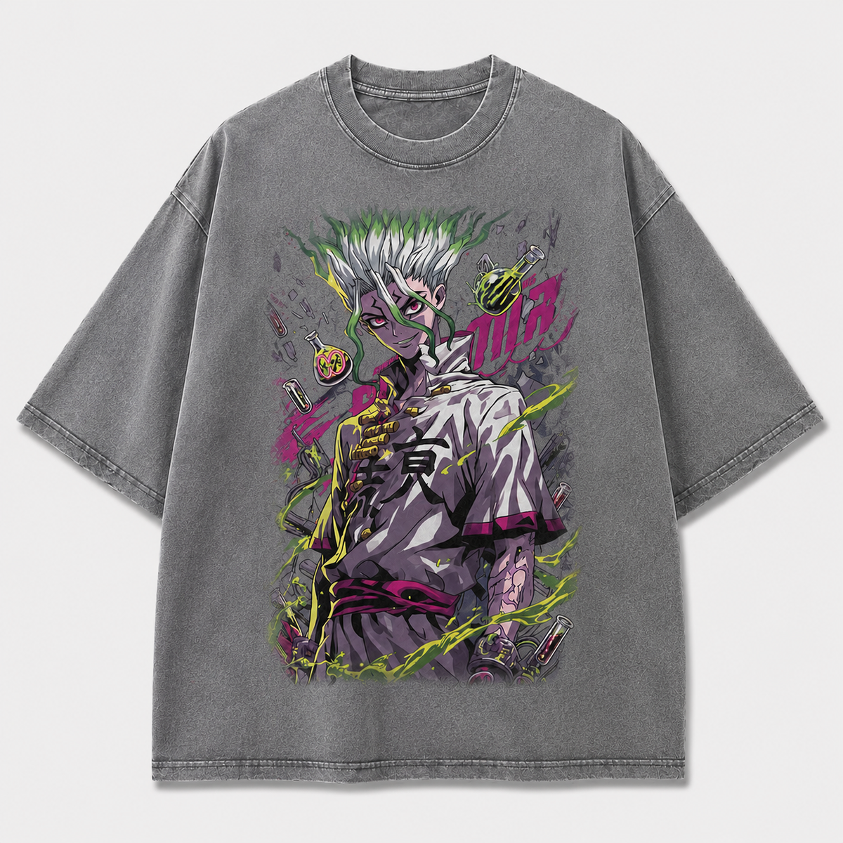 Oversized Alchemist Portrait Graphic Tee – Neon Print Top