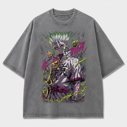 Oversized Alchemist Portrait Graphic Tee – Neon Print Top
