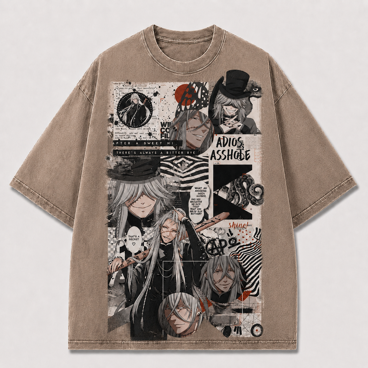 Oversized Gothic Collage Graphic Tee – Comic Panel Print Top