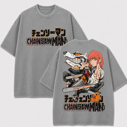 Oversized Streetwear Graphic Tee – Chain Blade Ensemble Print