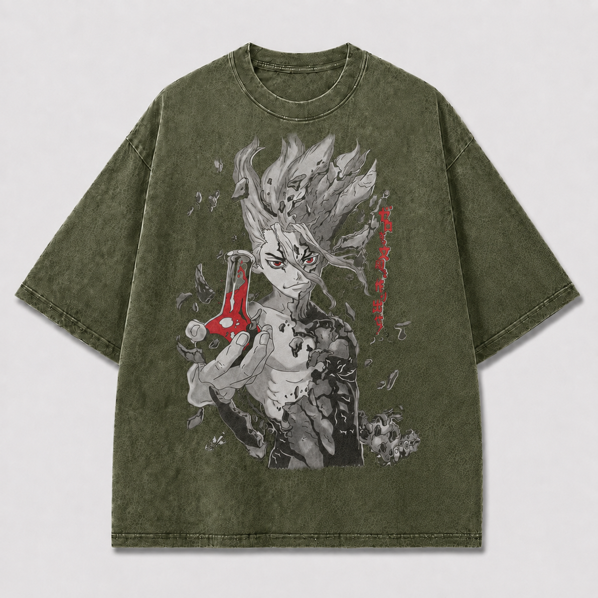 Oversized Stone Warrior Portrait Graphic Tee – Monochrome Print Top
