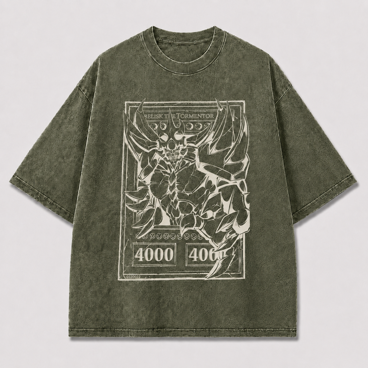 Oversized Colossal Creature Card-Frame Graphic Tee – Monochrome Print Top
