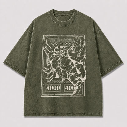 Oversized Colossal Creature Card-Frame Graphic Tee – Monochrome Print Top