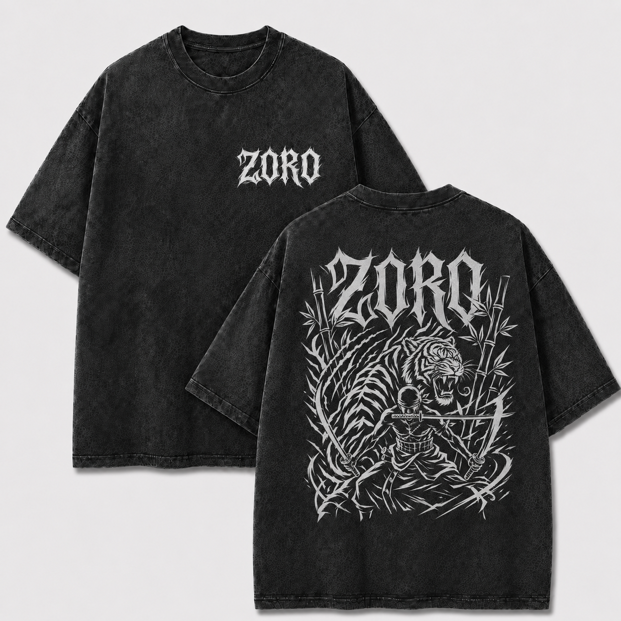 Oversized Streetwear Graphic Tee – Tiger Bamboo Swordsman Print