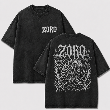 Oversized Streetwear Graphic Tee – Tiger Bamboo Swordsman Print