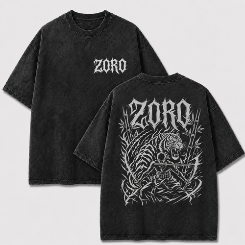 Oversized Streetwear Graphic Tee – Tiger Bamboo Swordsman Print