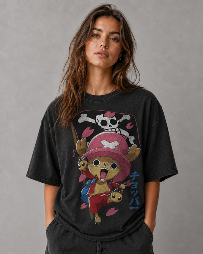 Oversized Streetwear Graphic Tee – Flag Banner Reindeer Mascot Print