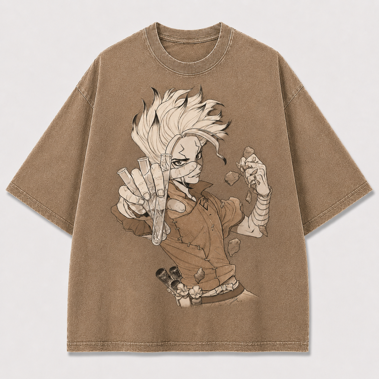 Oversized Manga Scientist Graphic Tee – Monochrome Print Top