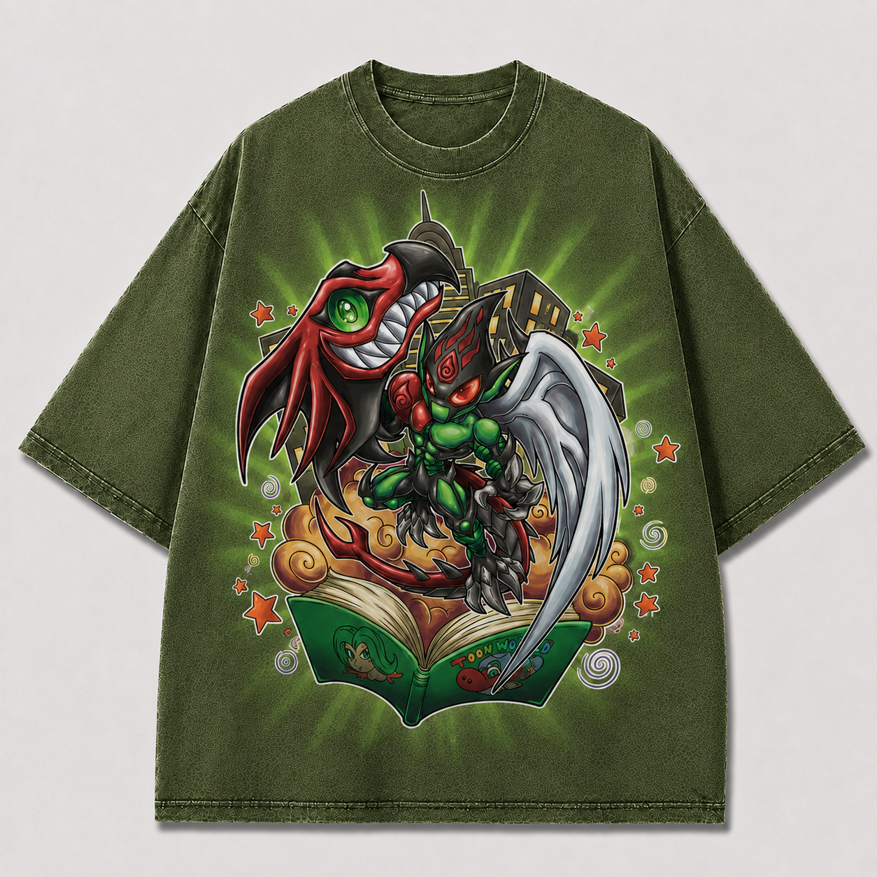 Oversized Winged Guardian Storybook Graphic Tee – Back Print Top