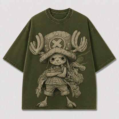 Oversized Streetwear Graphic Tee – Monochrome Antler Mascot Print
