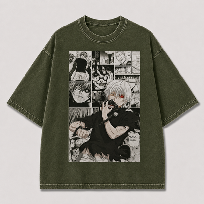 Oversized Manga Panel Antihero Graphic Tee – Comic Collage Streetwear Shirt