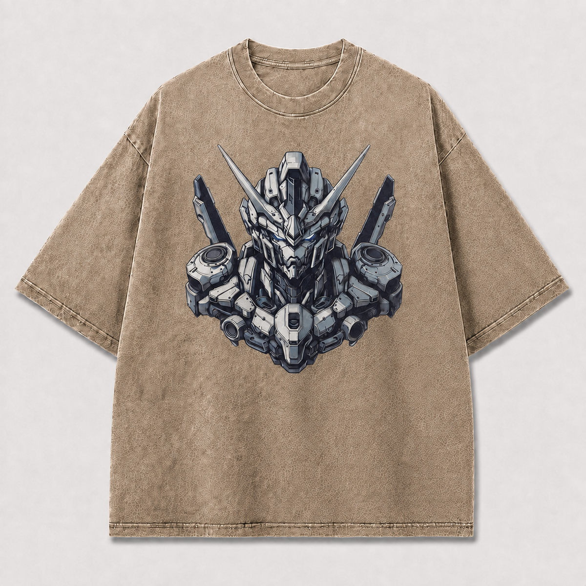 Oversized Unicorn Mecha Graphic Tee – Detailed Headshot Print Top