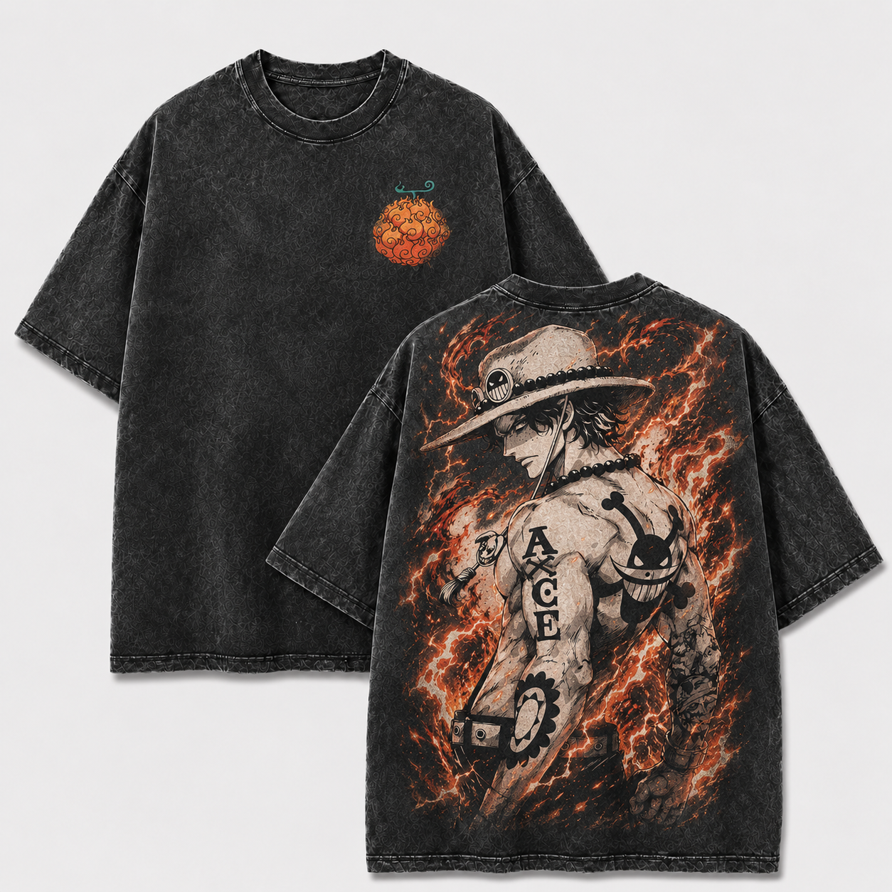 Oversized Streetwear Graphic Tee – Straw Hat Fire Backdrop Print