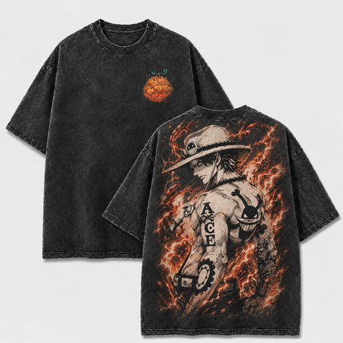 Oversized Streetwear Graphic Tee – Straw Hat Fire Backdrop Print
