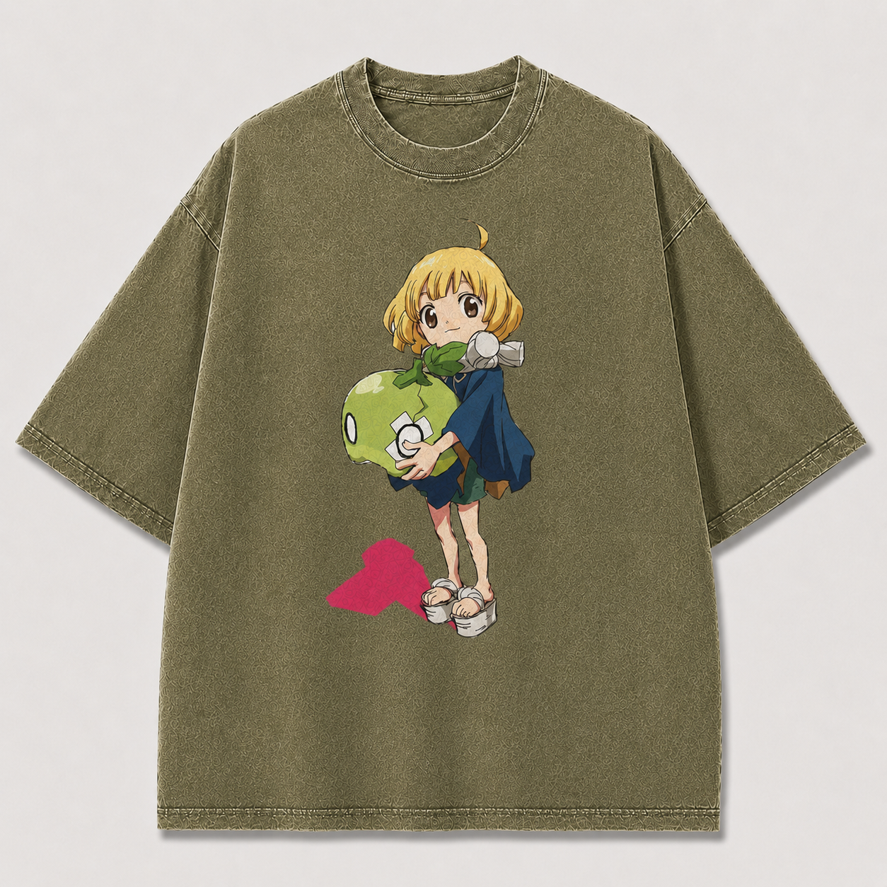 Oversized Apple Hug Character Graphic Tee – Print Top