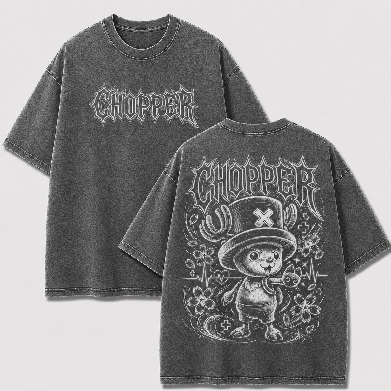 Oversized Streetwear Graphic Tee – Cherry Blossom Reindeer Print