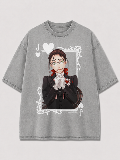 Oversized Formal Portrait Card Graphic Tee – Ornate Print Top