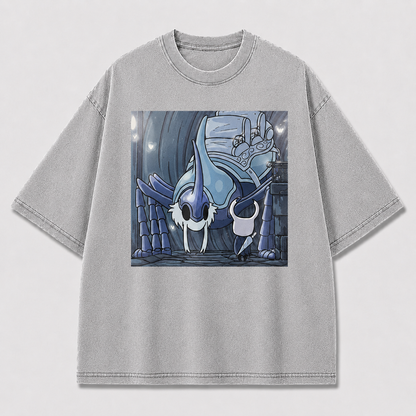 Blue Fanged Mask Creature Graphic Print Oversized Tee