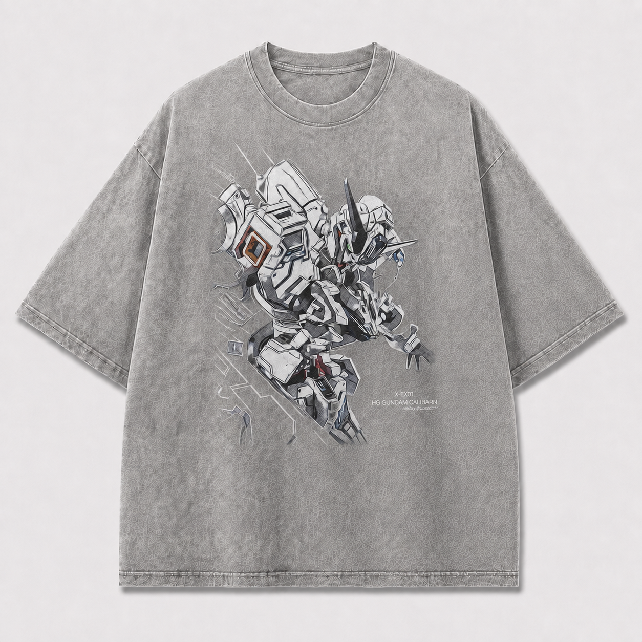 Oversized Sketch-Style Mecha Graphic Tee – Dynamic Print Top