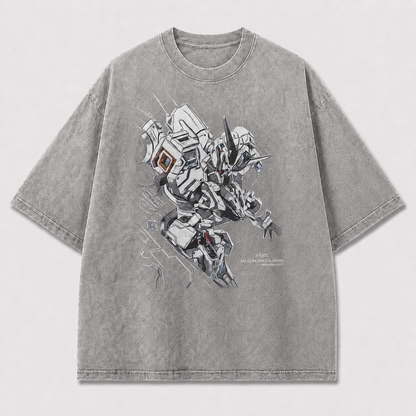 Oversized Sketch-Style Mecha Graphic Tee – Dynamic Print Top