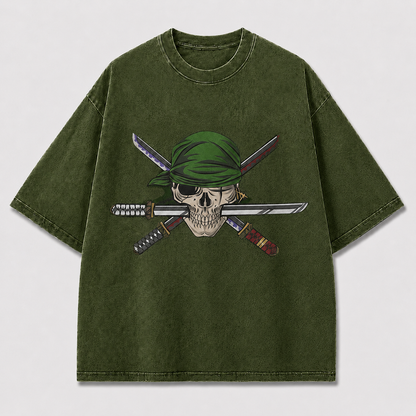 Oversized Graphic Print T-Shirt – Skull & Crossed Blades Streetwear Tee
